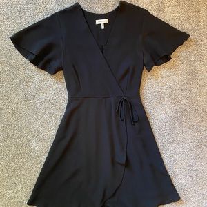 monteau black wrap flutter sleeve dress